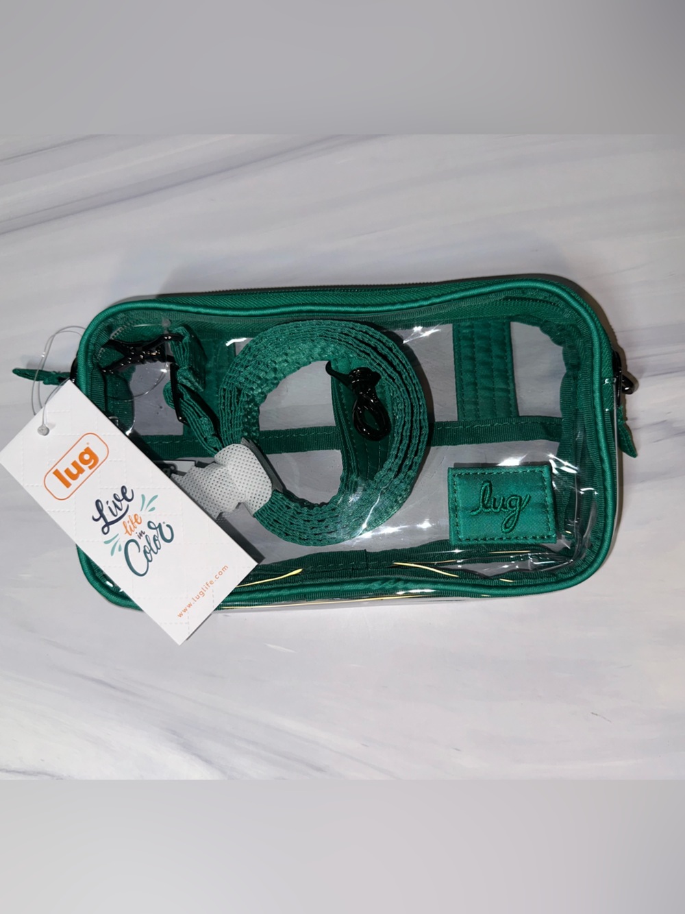 Lug Coupe clear view convertible crossbody / belt bag in Kelly Green. New!